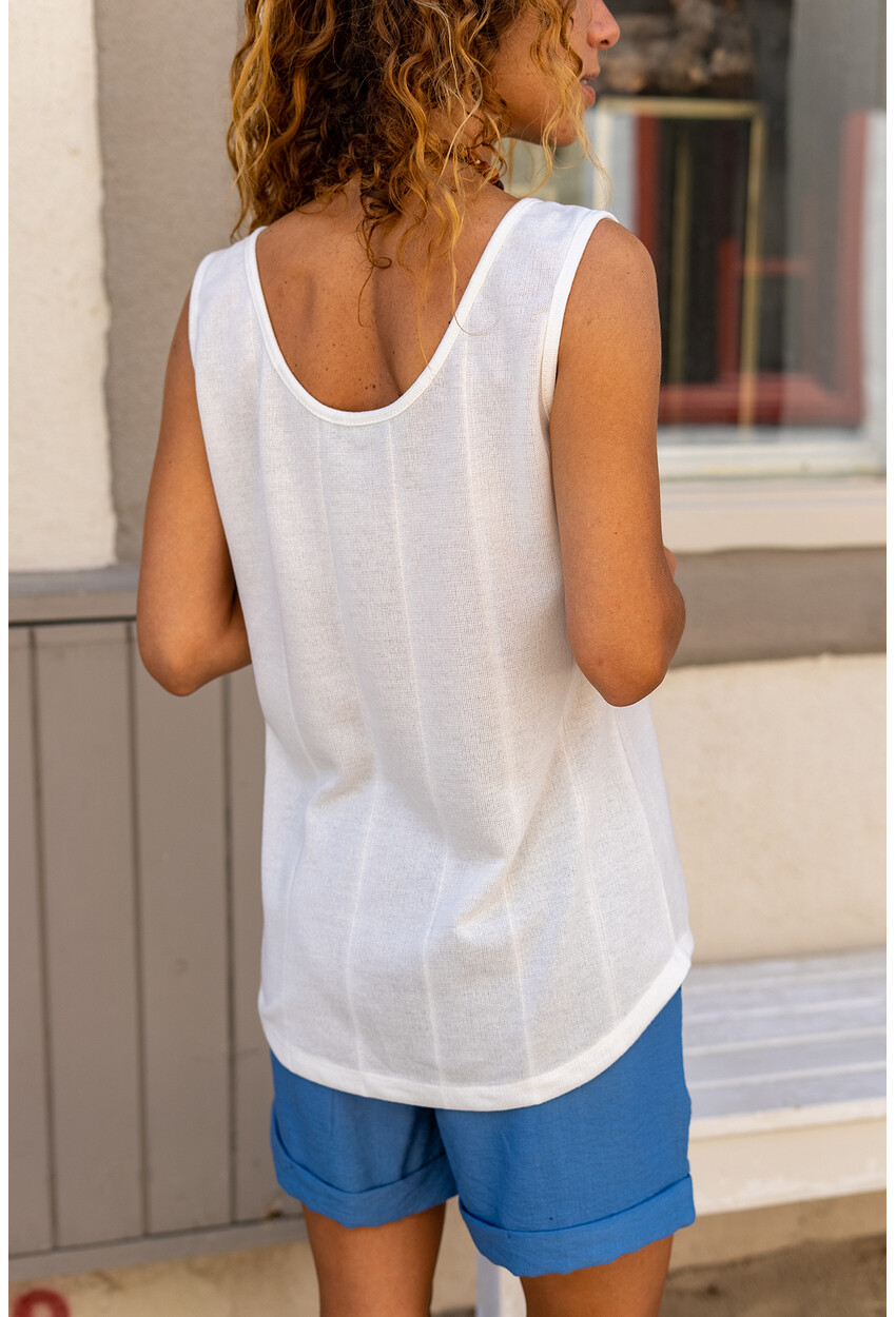 Kadın Beyaz Askılı Düğmeli İnce Örme Triko Bluz BST3134