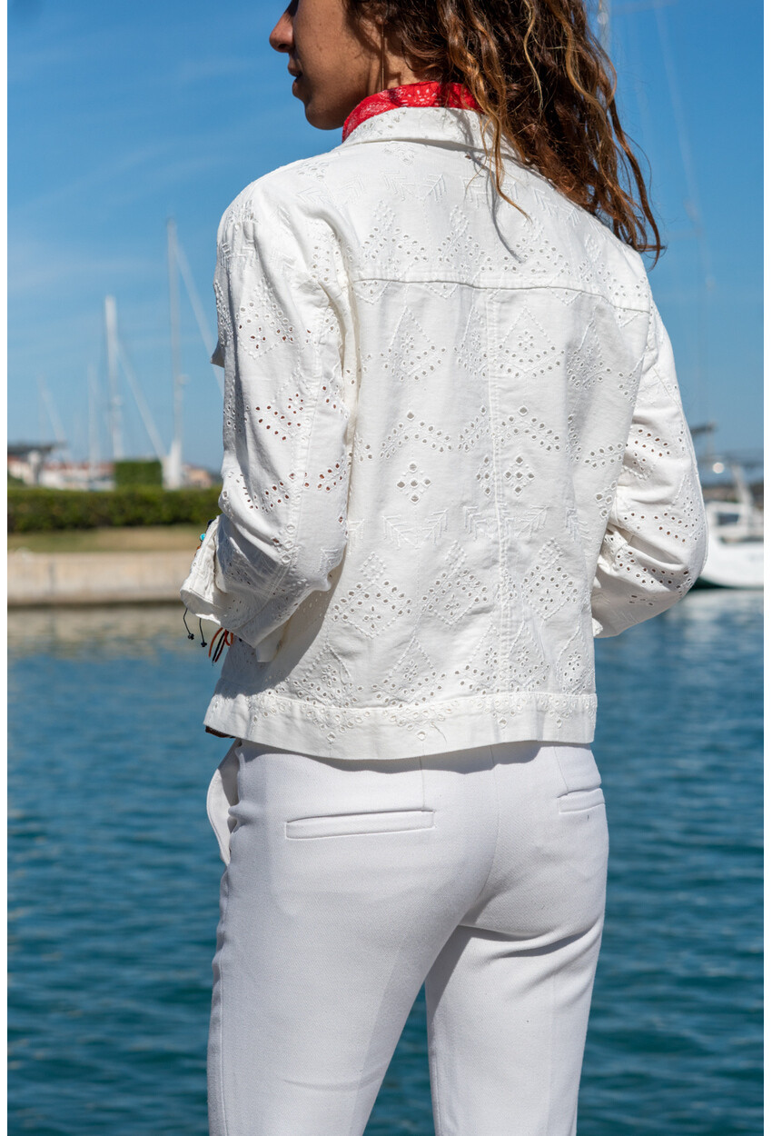 Womens White Embroidered Openwork Embroidered Jacket AYN1759