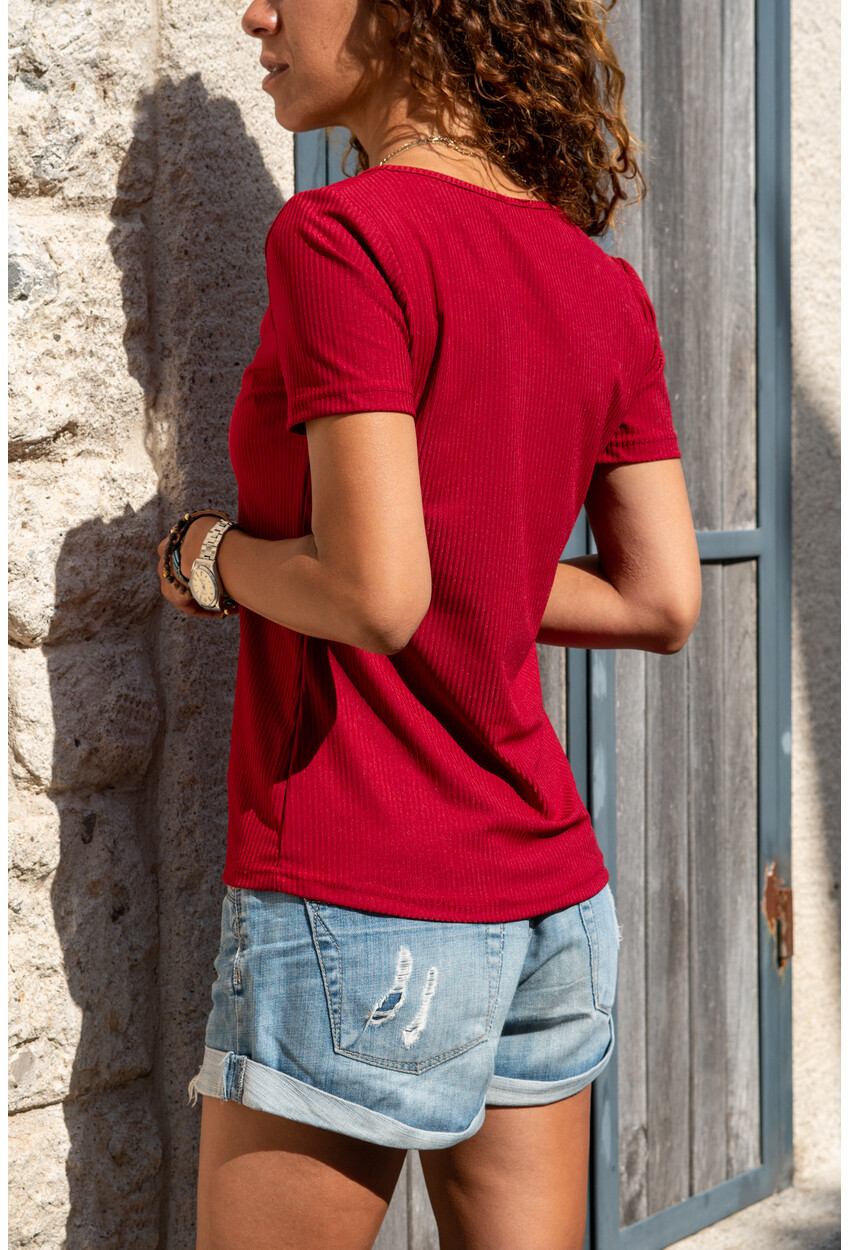 Kadın Bordo Fermuarlı Basic Bluz GK-BSTK4023