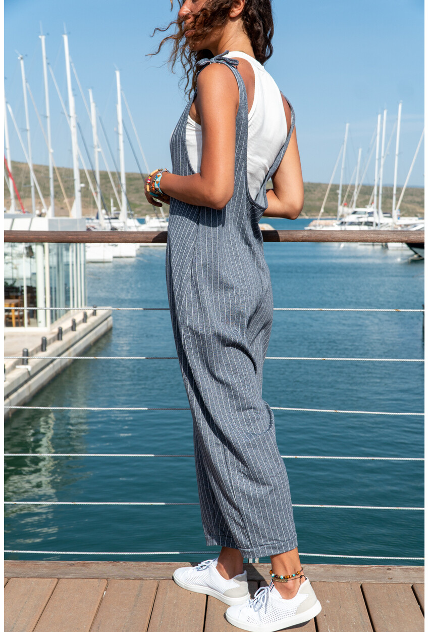 Womens Indigo Striped Loose Shalwar Overalls GK-LD307