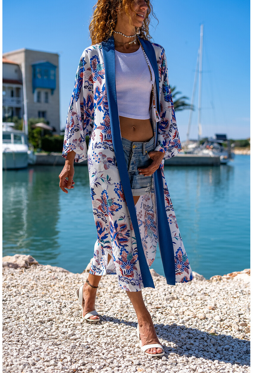 Kadın Lacivert Garnili Uzun Salaş Kimono BST3156