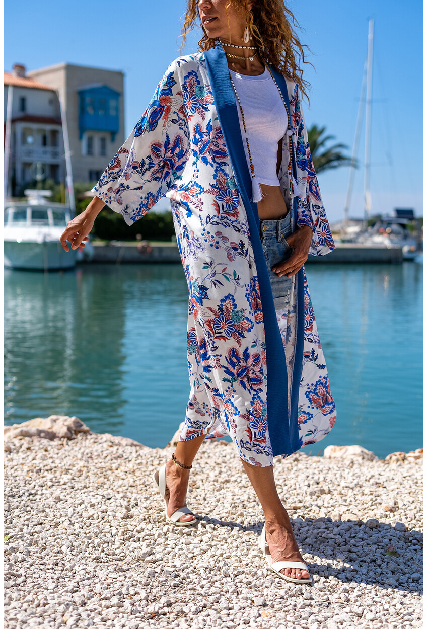 Kadın Lacivert Garnili Uzun Salaş Kimono BST3156