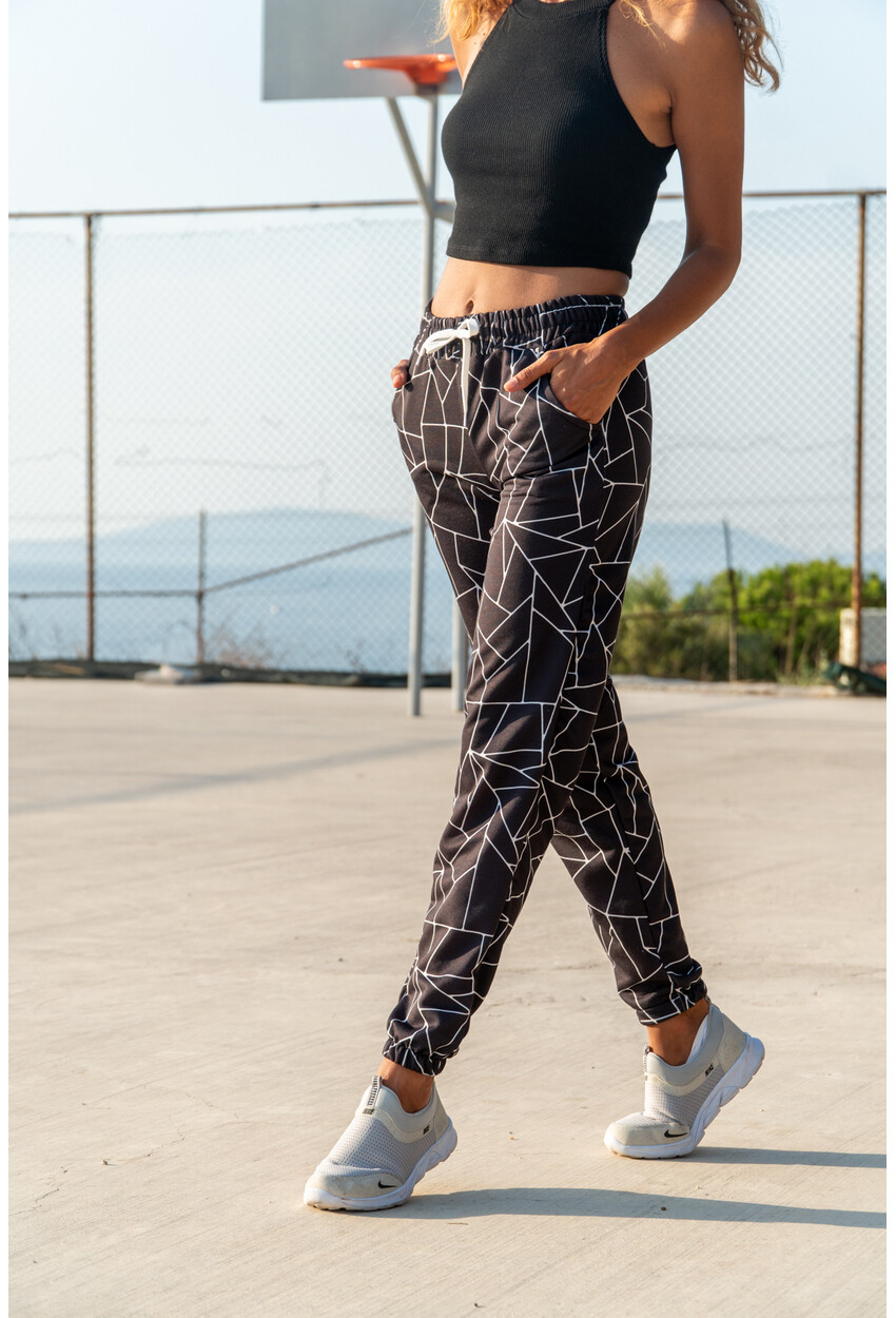 Womens Black Printed Elasticated Sweatpants GK-YS208