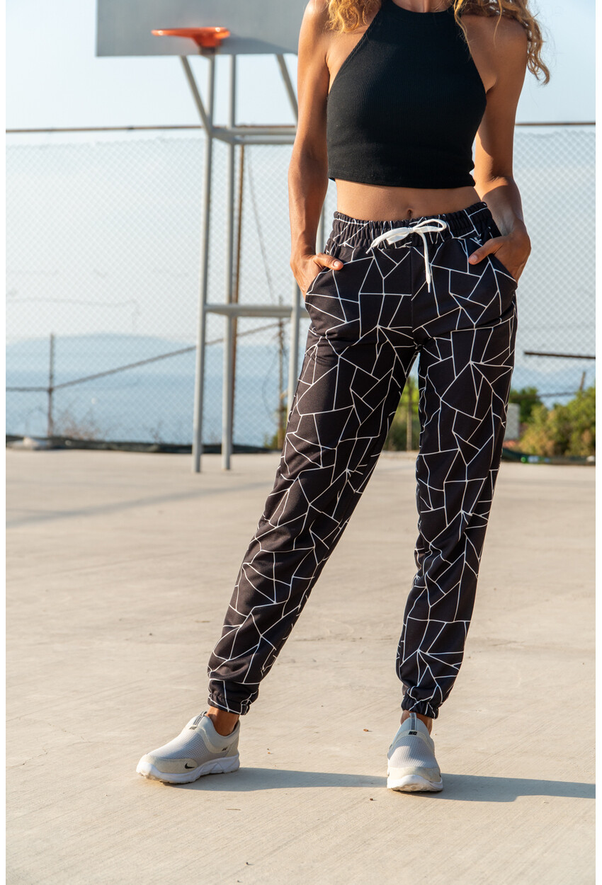 Womens Black Printed Elasticated Sweatpants GK-YS208
