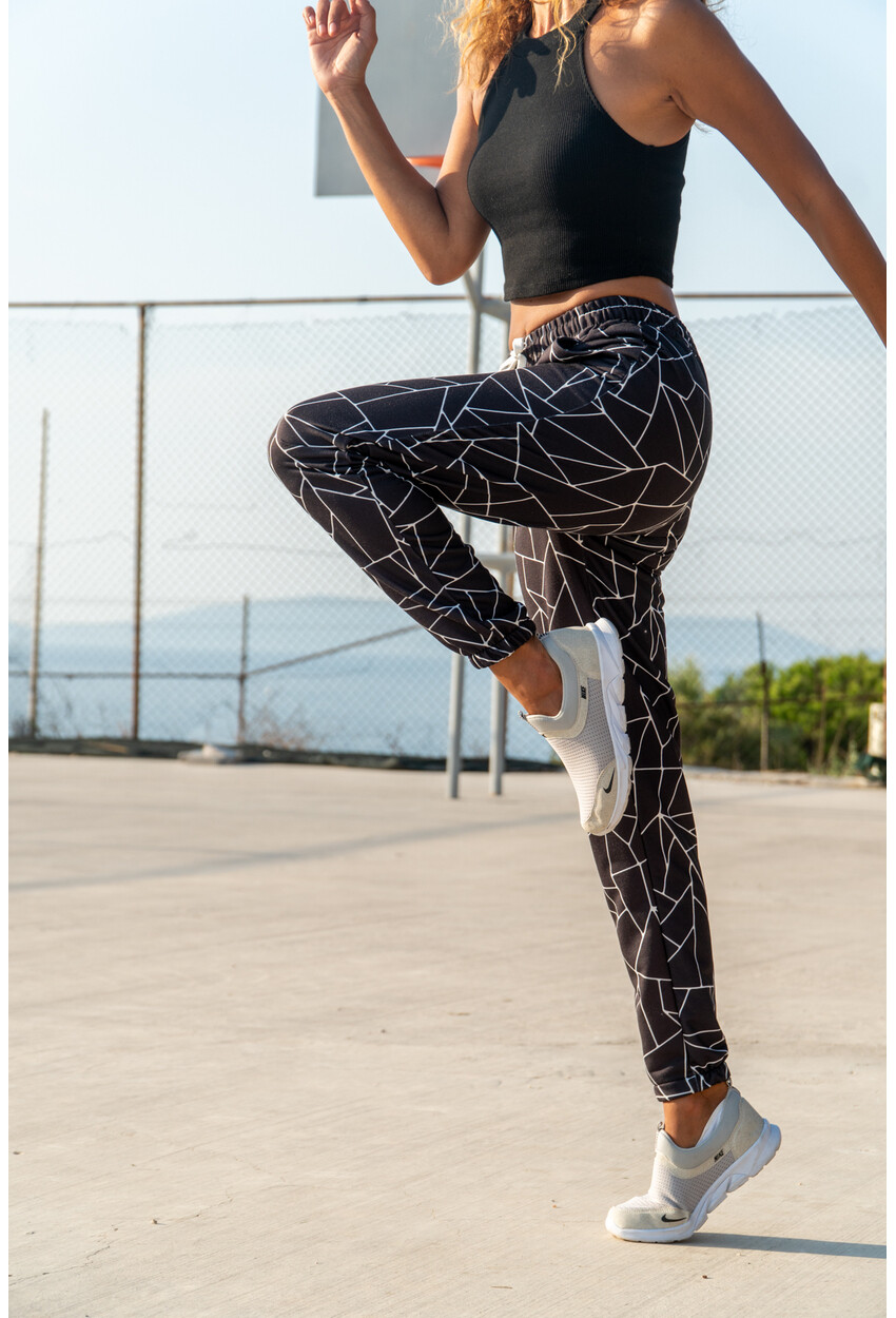 Womens Black Printed Elasticated Sweatpants GK-YS208