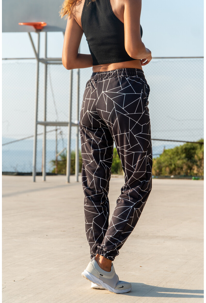 Womens Black Printed Elasticated Sweatpants GK-YS208