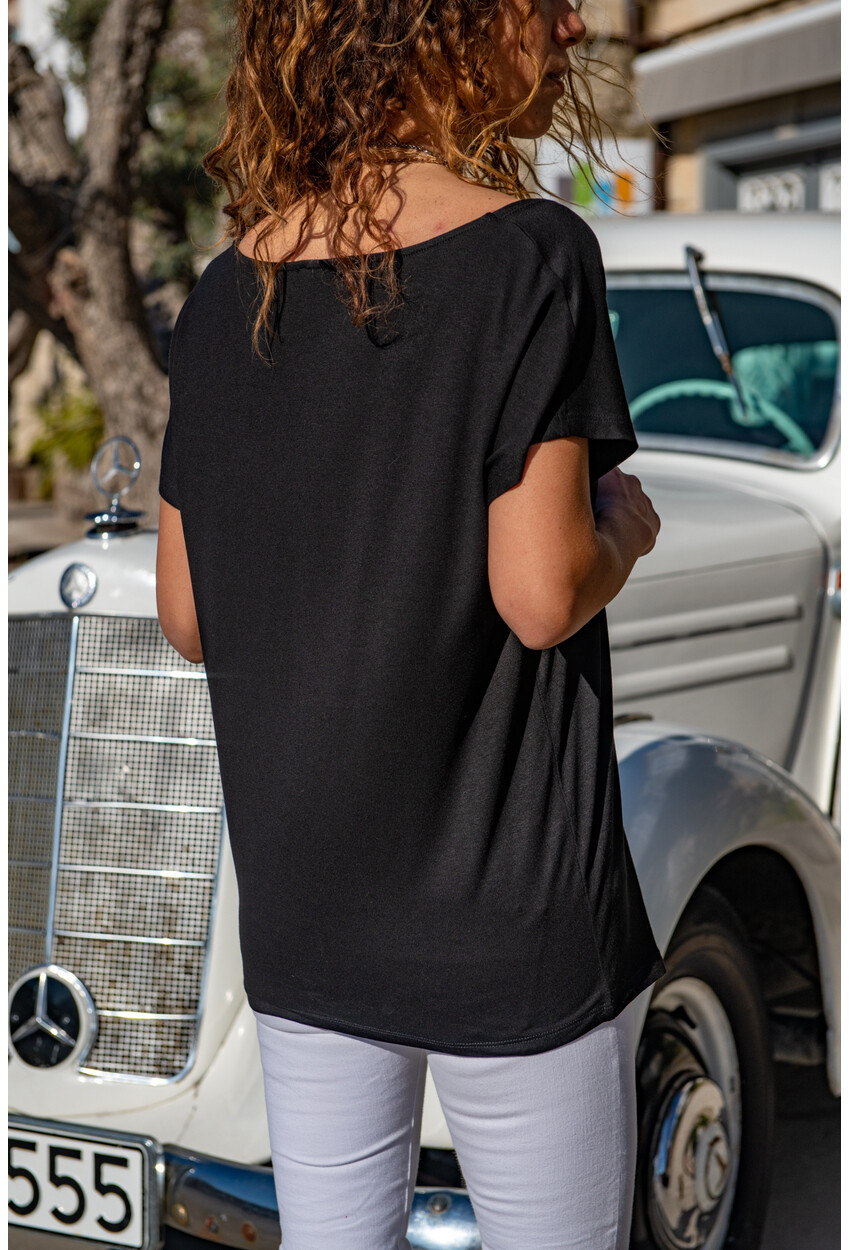 Siyah Color Block Salaş T-Shirt GK-JR402