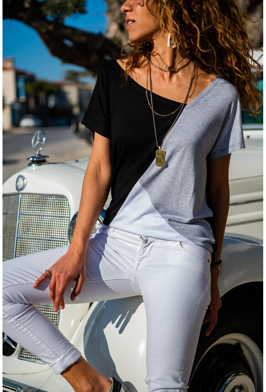 Siyah Color Block Salaş T-Shirt GK-JR402