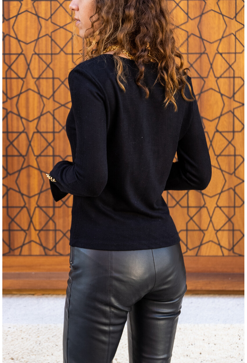 Womens Black Button Detailed Soft Textured Cardigan GK-BST3007
