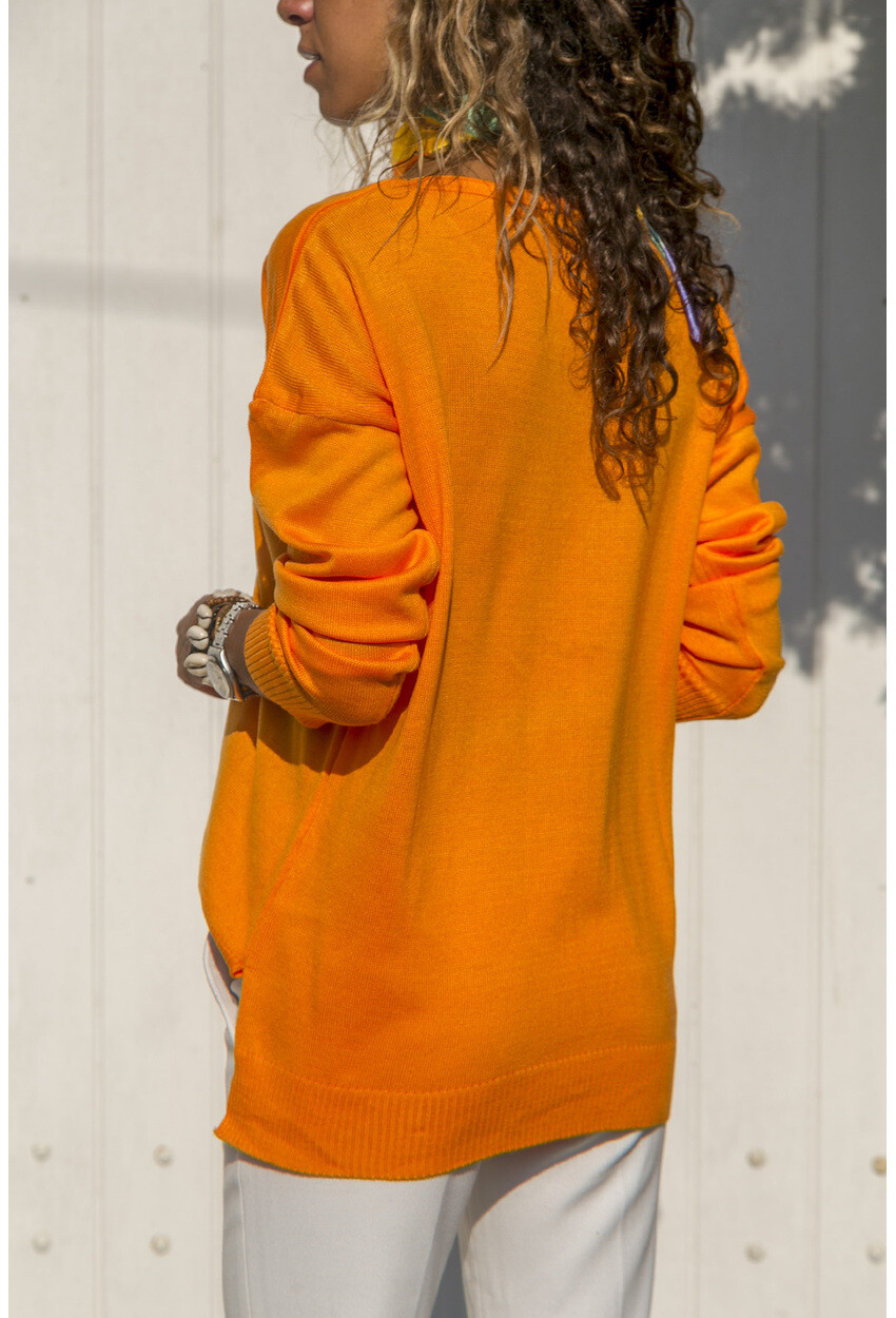 Kadın Turuncu V Yaka Basic Kazak GK-CCKYN1001