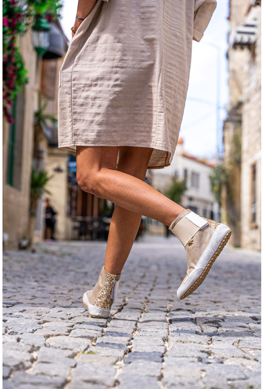 Guki35 Kadın Bej Günlük Rahat Vegan Pure High Top Sneaker Gk-Puppis016