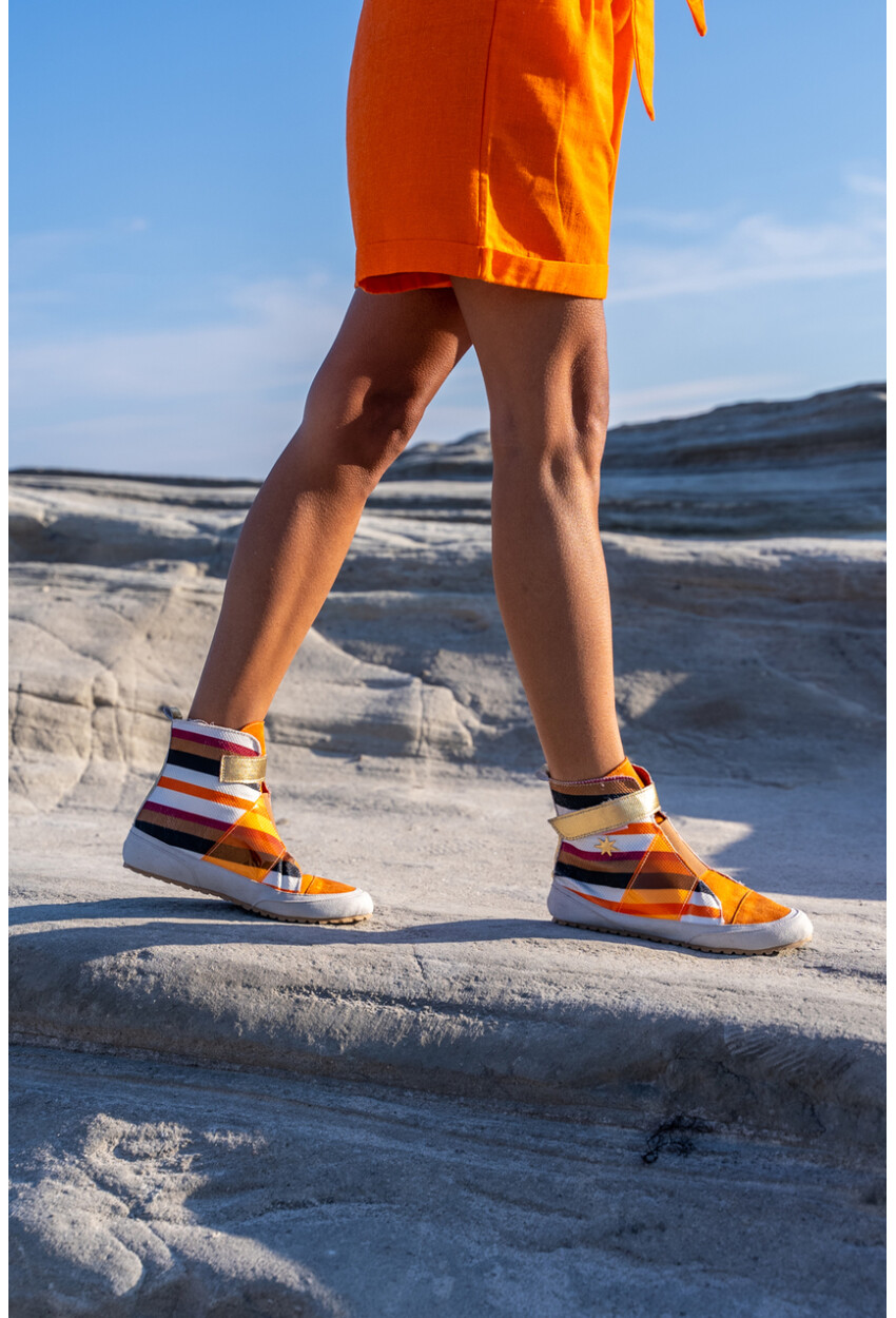 Guki35 Kadın Turuncu Günlük Rahat Vegan Muse High Top Sneaker Gk-Leporis008