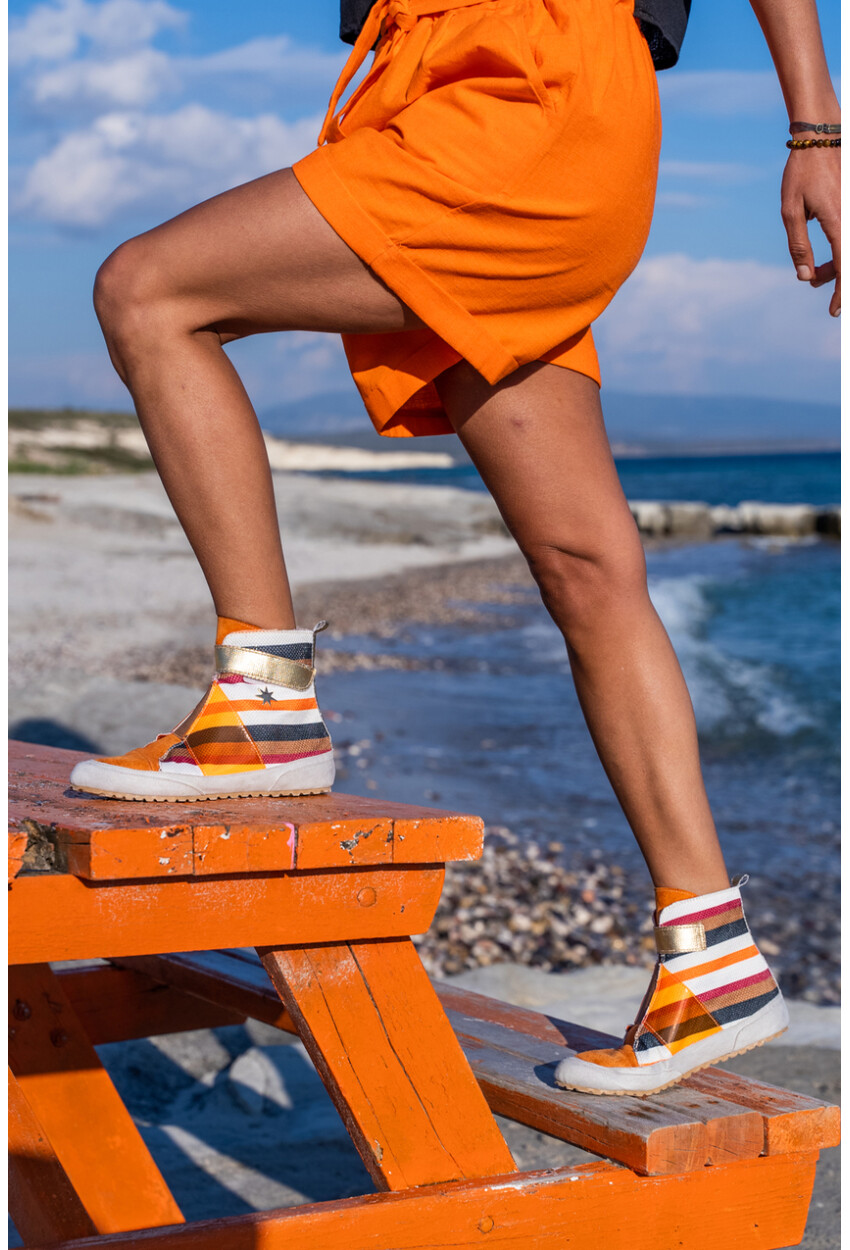 Guki35 Kadın Turuncu Günlük Rahat Vegan Muse High Top Sneaker Gk-Leporis008