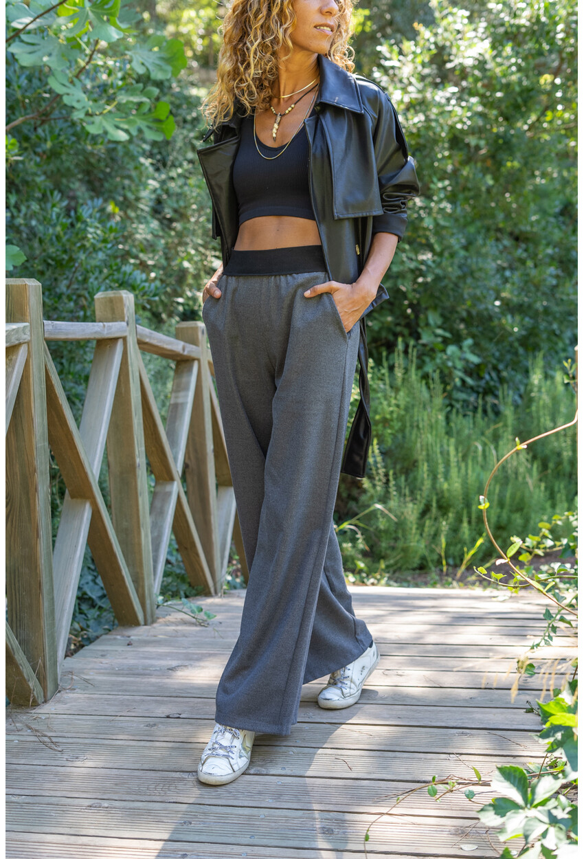 Kadın Antrasit Kaşe Beli Lastikli Bol Paça Pantolon Bst3274