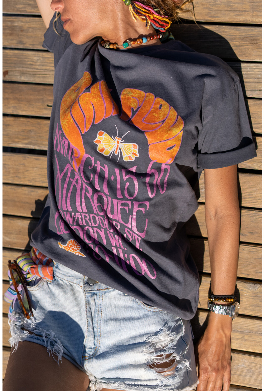 Kadın Antrasit Pink Floyd Baskılı Oversize T-Shirt Dv4