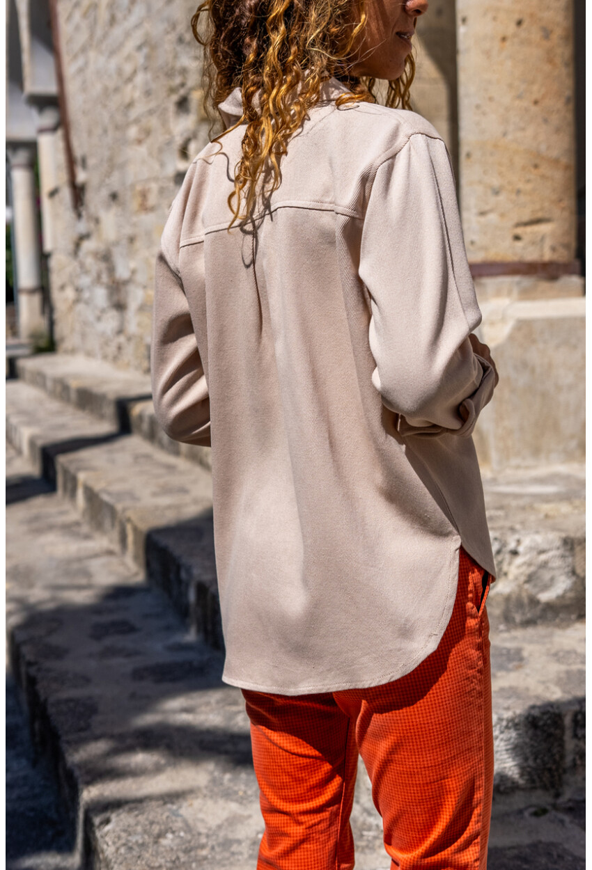Kadın Bej Gabardin Çift Cep Çıtçıtlı Gömlek Ceket Bst3454