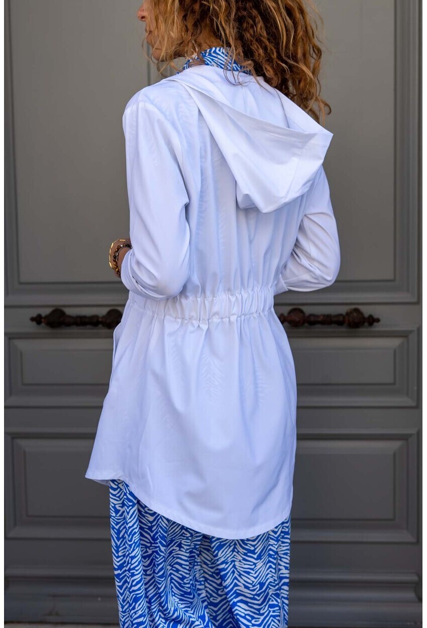Womens White Elastic Waist Pocket Hooded Jacket BST3233