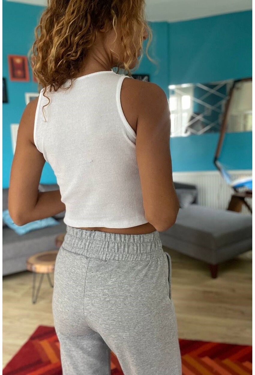 Kadın Beyaz Kaşkorse Kolsuz Basic Bluz Vl3
