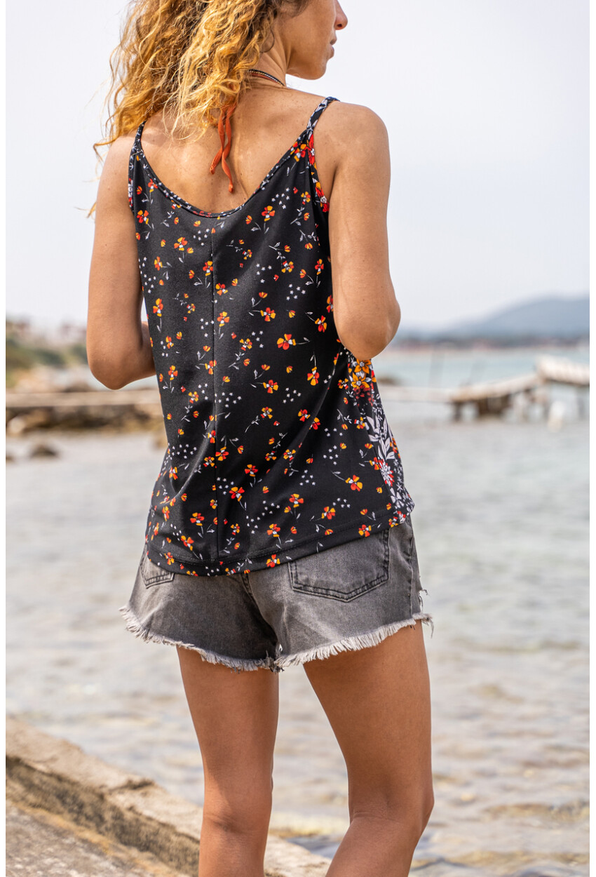 Kadın Beyaz-Siyah Desenli Askılı Krep Bluz Gk-Bst2845