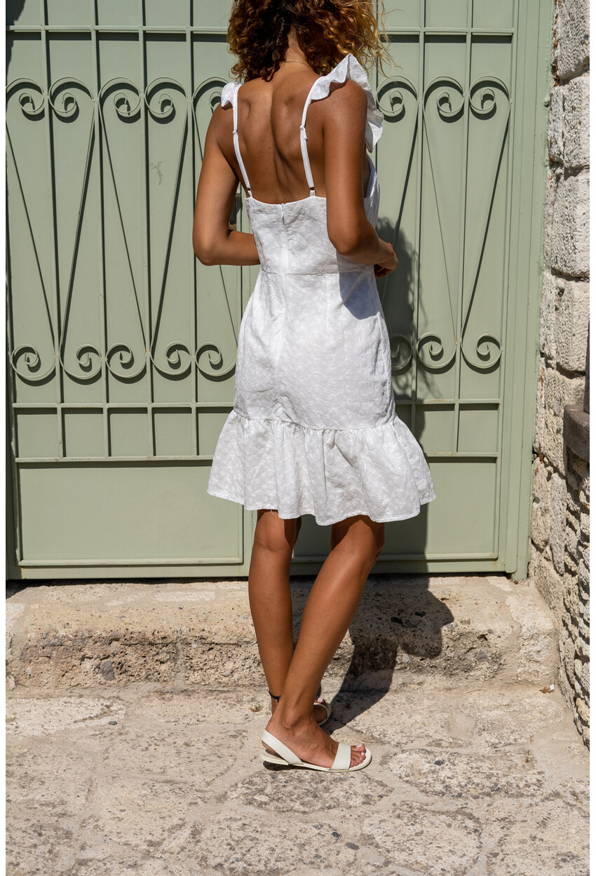 Womens Ecru Lined Skirt Ruffled Scalloped Scalloped Dress Bst4059