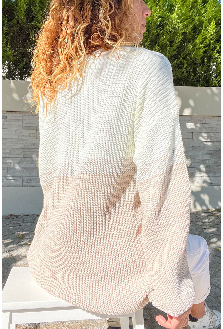 Kadın Ekru-Bej Kendinden Dokulu Degrade Oversize Kazak Cck1704