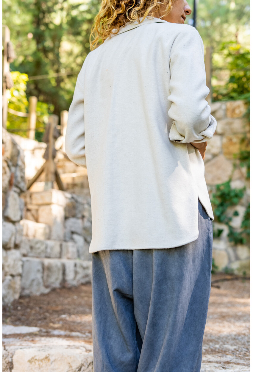 Kadın Ekru Kaşe Oversize Çift Cep Ceket Gömlek Bst3275