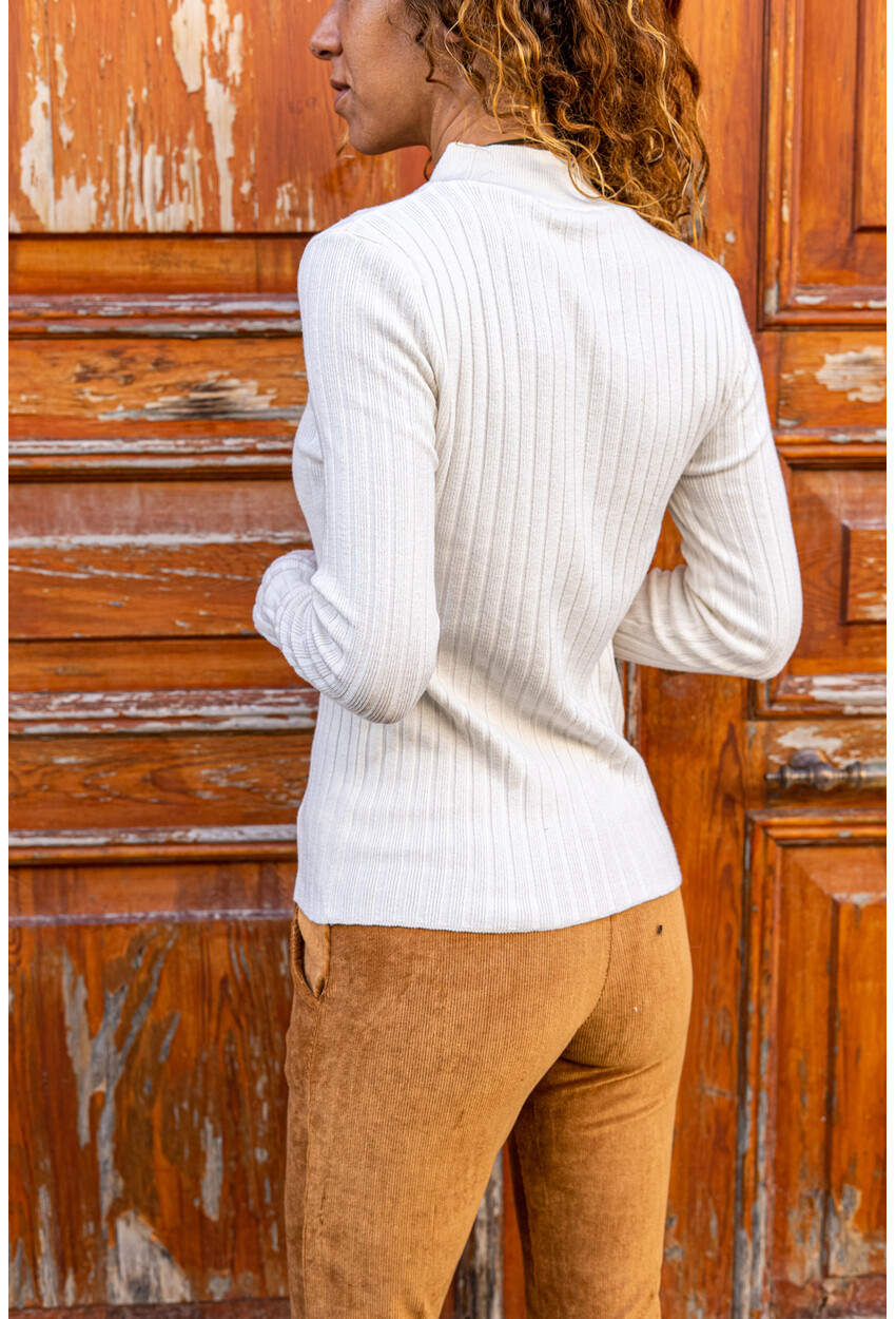 Womens Ecru Soft Textured Crew Neck Sweater GK-JR407
