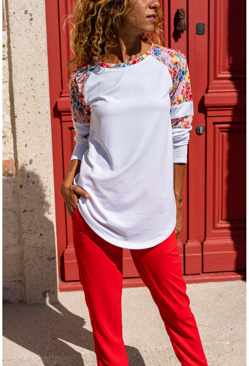 Kadın Ekru Raglan Kol Baskılı Garnili Sweatshirt Cck3101