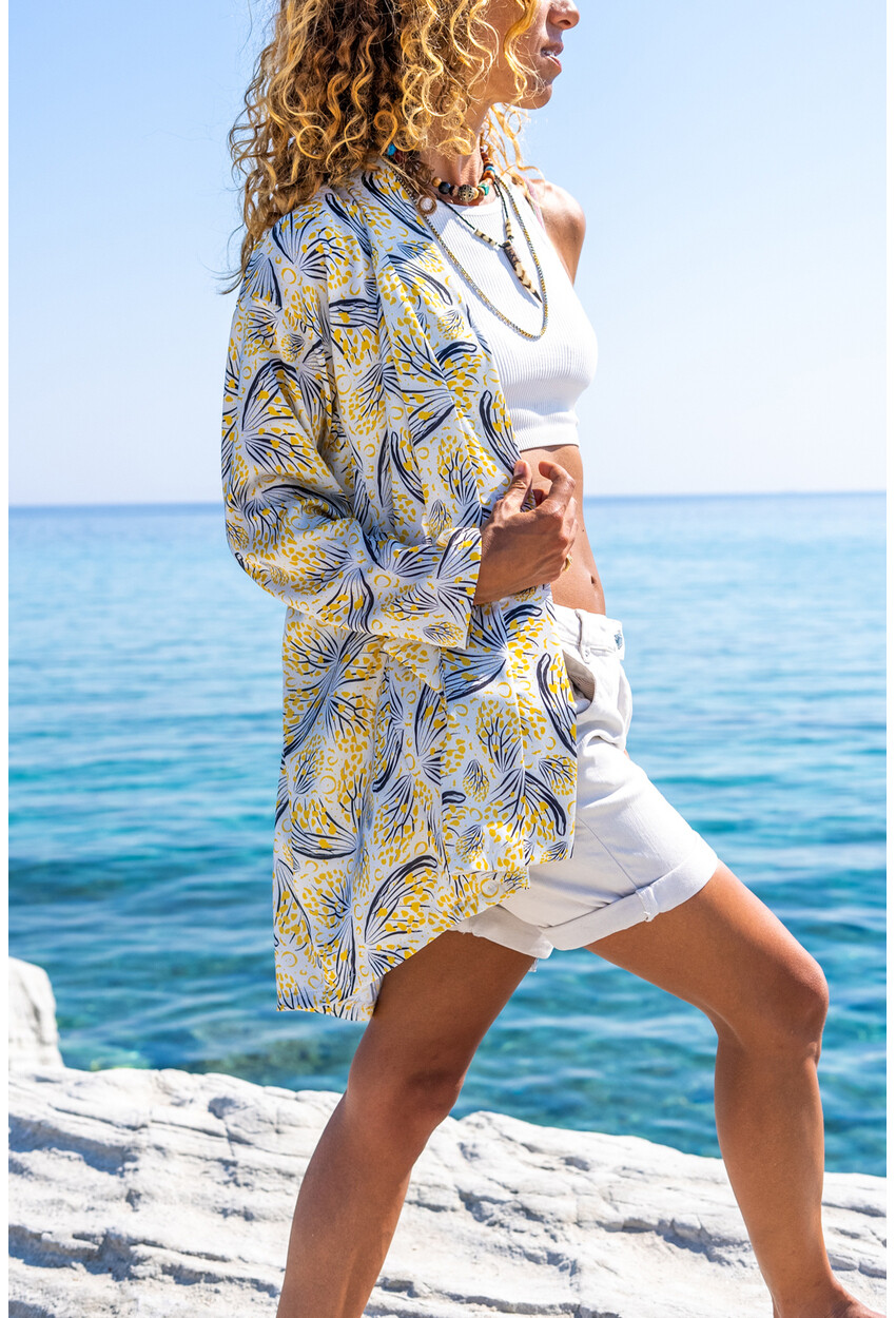 Kadın Ekru Saten Çift Cep Salaş Kimono BST3250