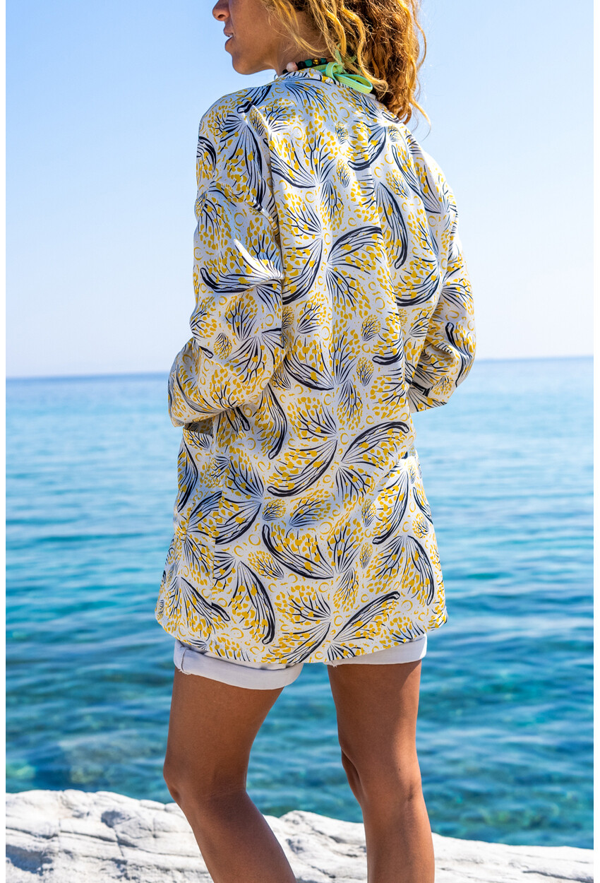 Kadın Ekru Saten Çift Cep Salaş Kimono BST3250