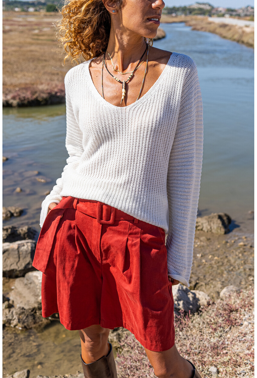 Womens Ecru V-Neck Sweater GK-CCK6142