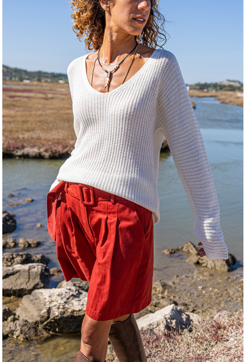 Womens Ecru V-Neck Sweater GK-CCK6142
