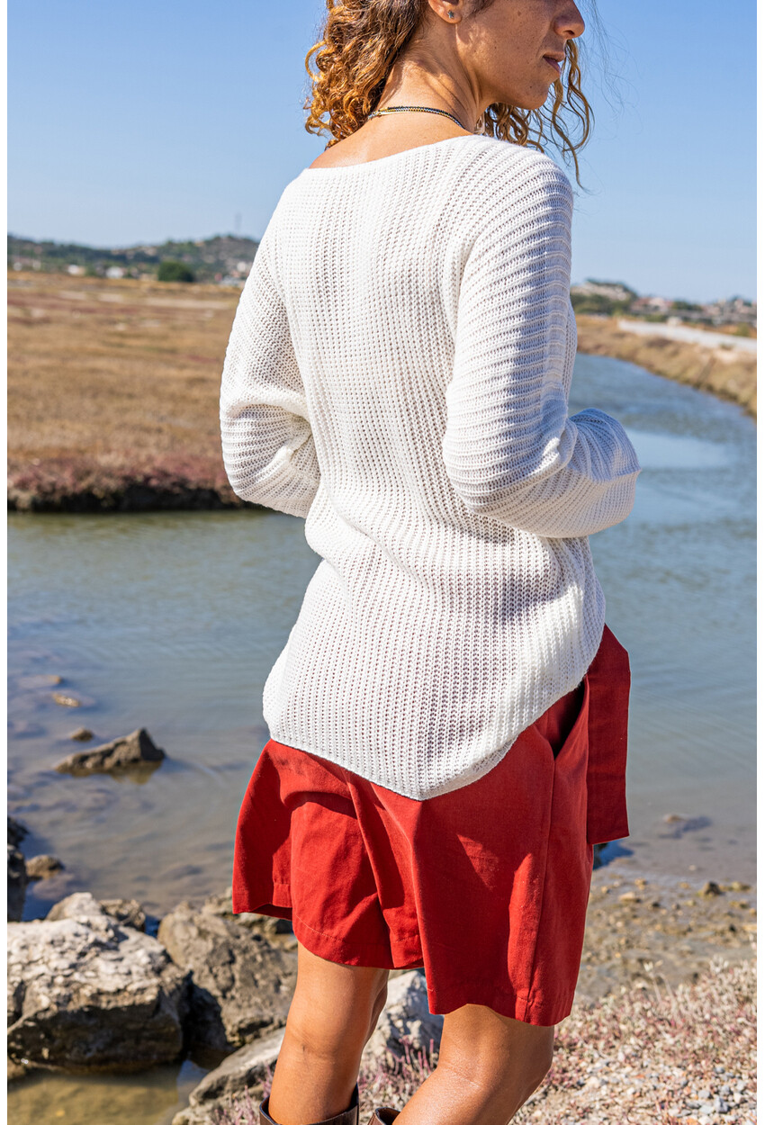 Womens Ecru V-Neck Sweater GK-CCK6142