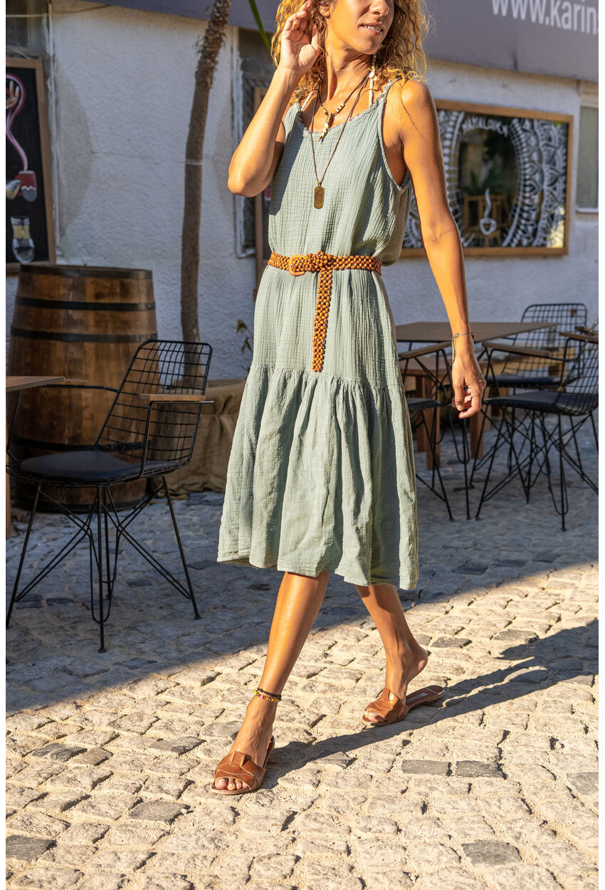 Womens Gray Scalloped Halter Skirt Pleated Loose Dress Rsd3036