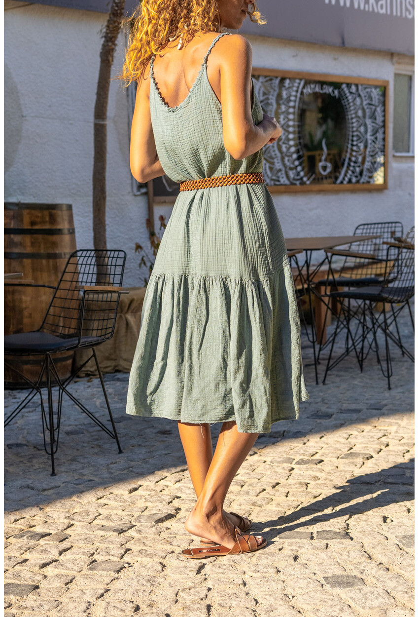 Womens Gray Scalloped Halter Skirt Pleated Loose Dress Rsd3036