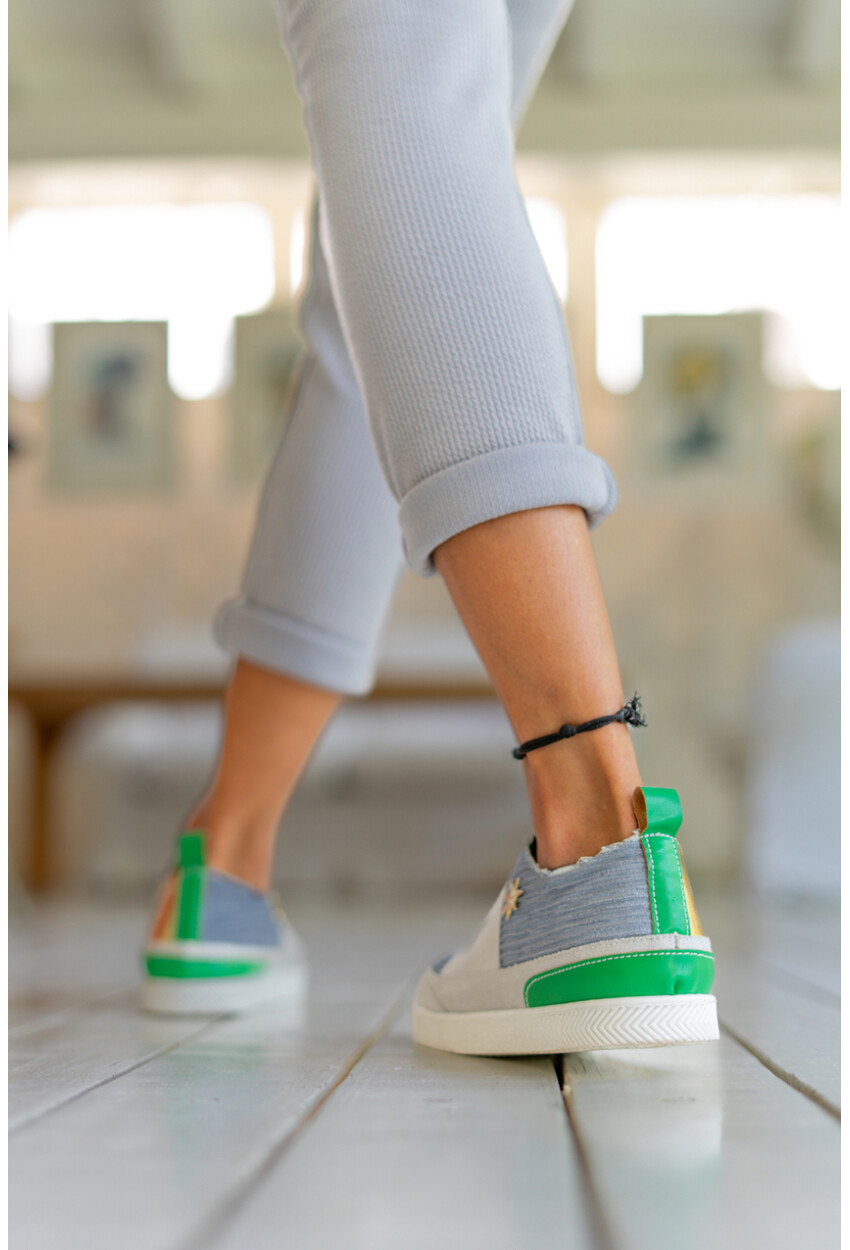 Guki35 Kadın Gri-Gold Günlük Rahat Vegan Lucky Sneaker Gk-Orionis038