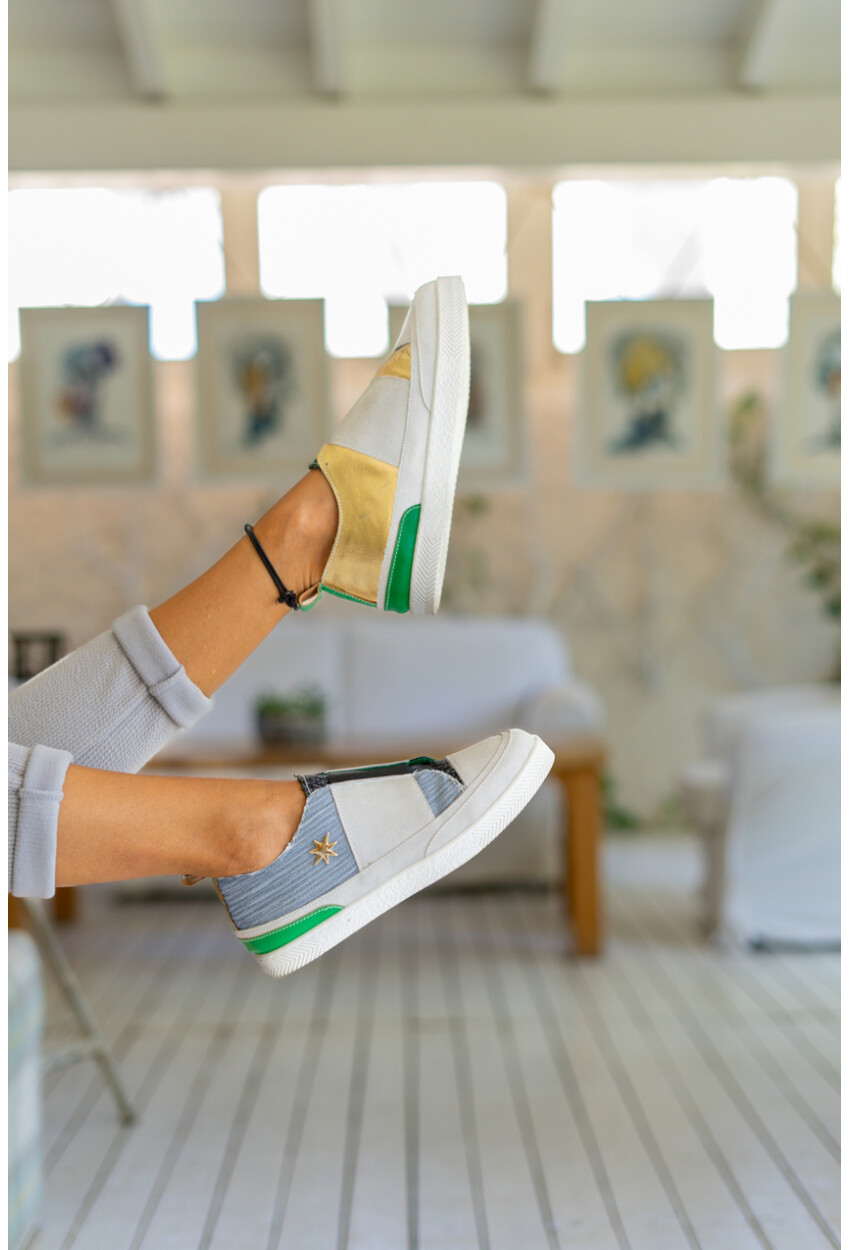 Guki35 Kadın Gri-Gold Günlük Rahat Vegan Lucky Sneaker Gk-Orionis038