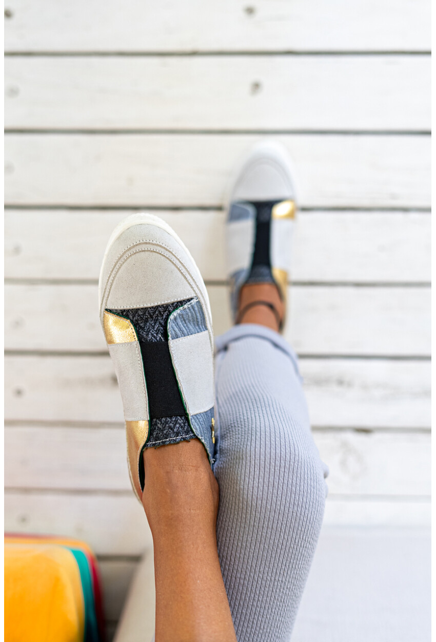 Guki35 Kadın Gri-Gold Günlük Rahat Vegan Lucky Sneaker Gk-Orionis038