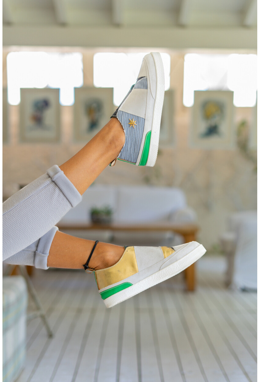 Guki35 Kadın Gri-Gold Günlük Rahat Vegan Lucky Sneaker Gk-Orionis038