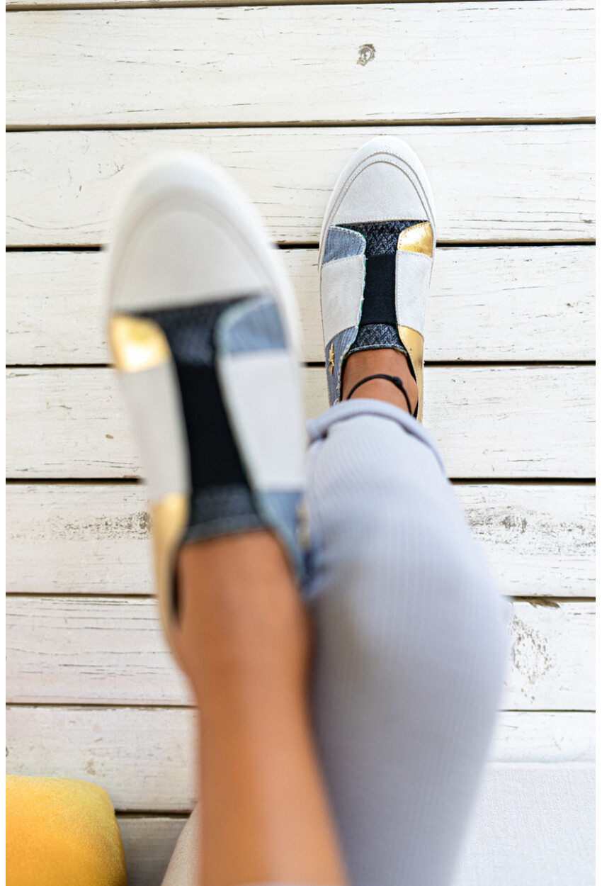 Guki35 Kadın Gri-Gold Günlük Rahat Vegan Lucky Sneaker Gk-Orionis038