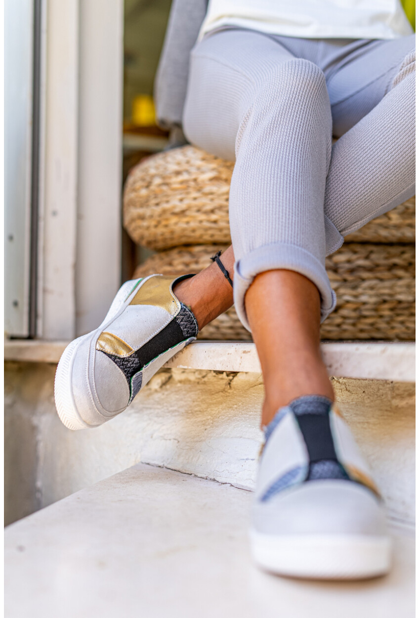 Guki35 Kadın Gri-Gold Günlük Rahat Vegan Lucky Sneaker Gk-Orionis038