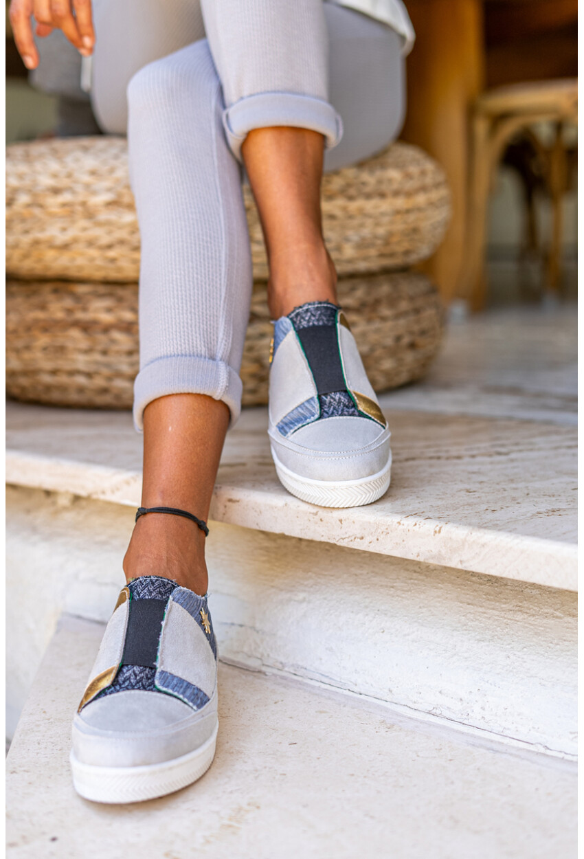 Guki35 Kadın Gri-Gold Günlük Rahat Vegan Lucky Sneaker Gk-Orionis038