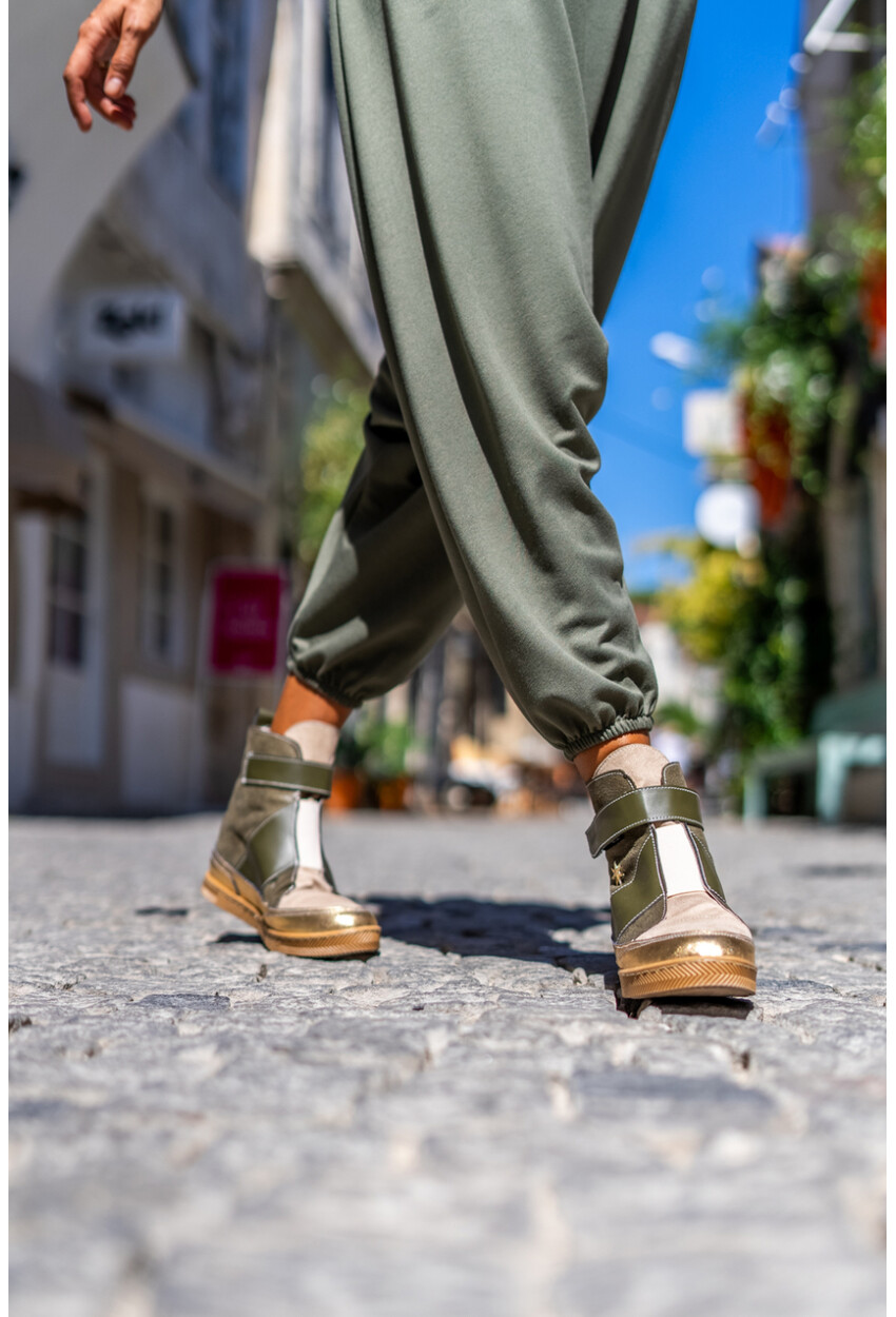 Guki35 Kadın Haki Günlük Rahat Vegan Hero High Top Sneaker Gk-Leporis035