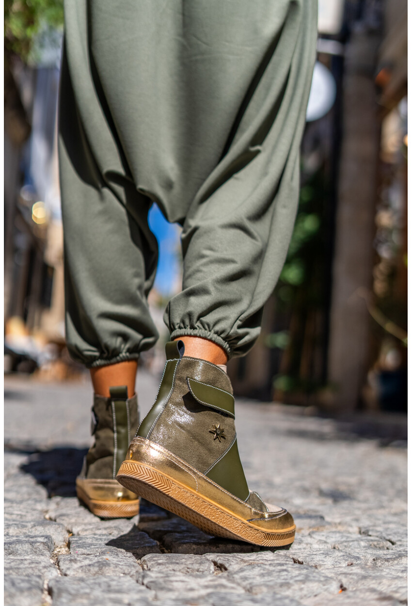 Guki35 Kadın Haki Günlük Rahat Vegan Hero High Top Sneaker Gk-Leporis035
