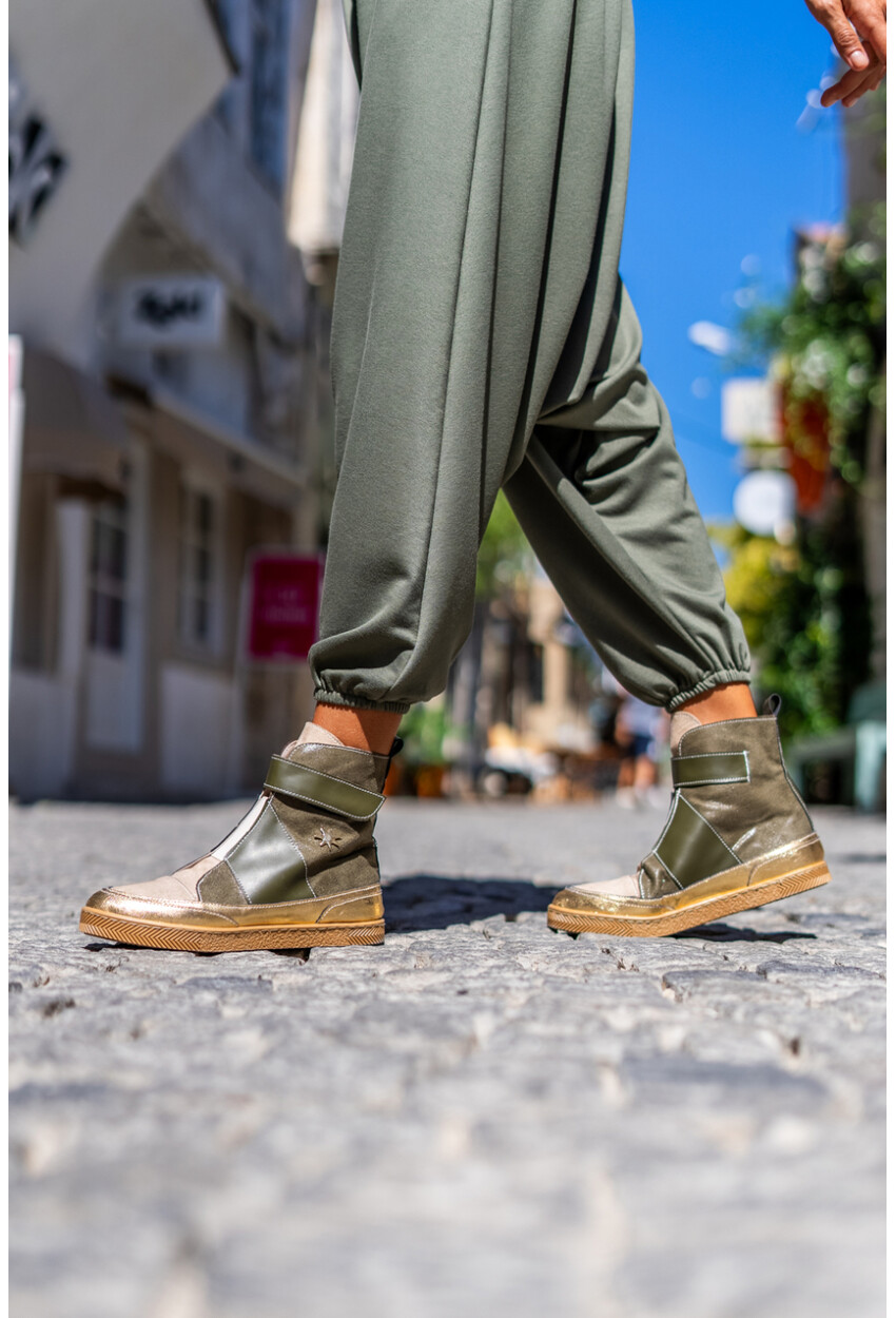 Guki35 Kadın Haki Günlük Rahat Vegan Hero High Top Sneaker Gk-Leporis035