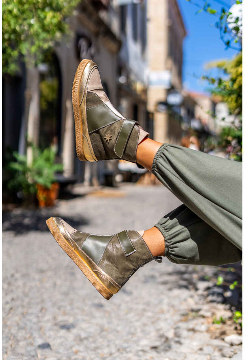 Guki35 Kadın Haki Günlük Rahat Vegan Hero High Top Sneaker Gk-Leporis035