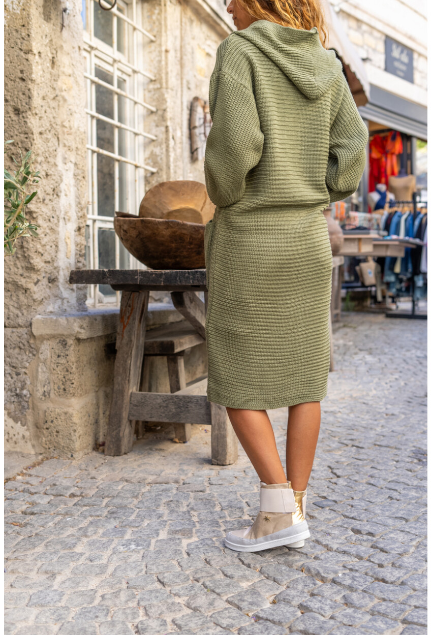 Kadın Haki Kapüşonlu Cepli Uzun Salaş Hırka Cck95000