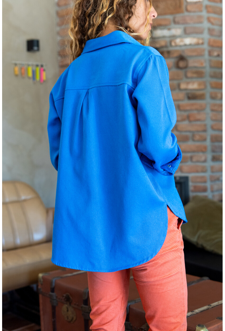 Kadın İndigo Gabardin Çift Cep Çıtçıtlı Gömlek Ceket Bst3454