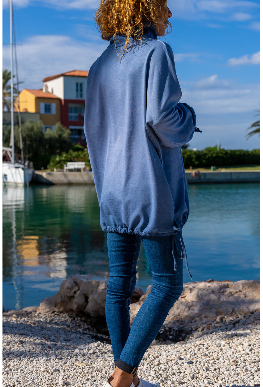 Womens Indigo Washed Loose Sweatshirt with Pockets GK-CCKLD350