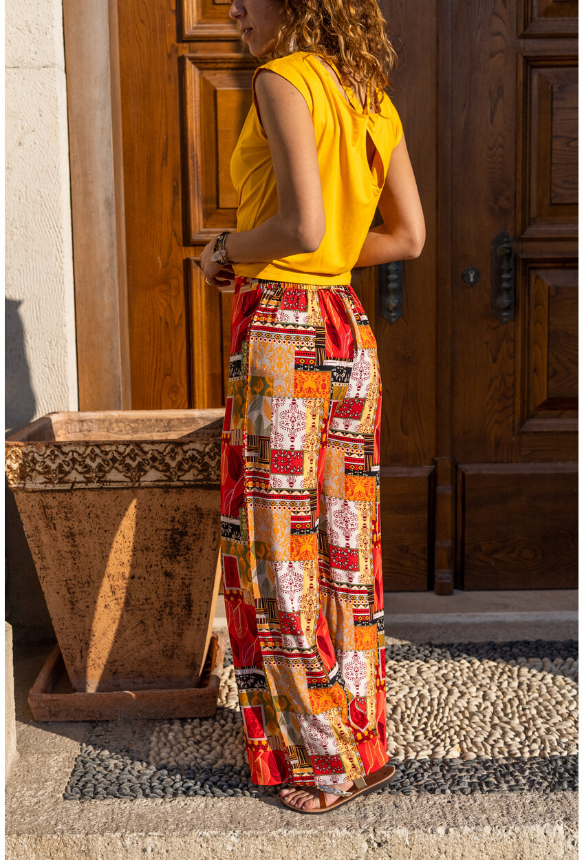 Womens Red Waist Elastic Wide Leg Loose Trousers CCK9078